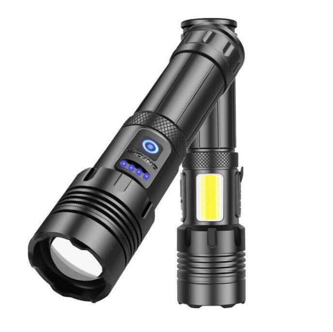 Waterproof Bright Camping Light USB Rechargeable Battery Zoom Aluminum Alloy Tactical Torch XHP70 LED COB Flashlight