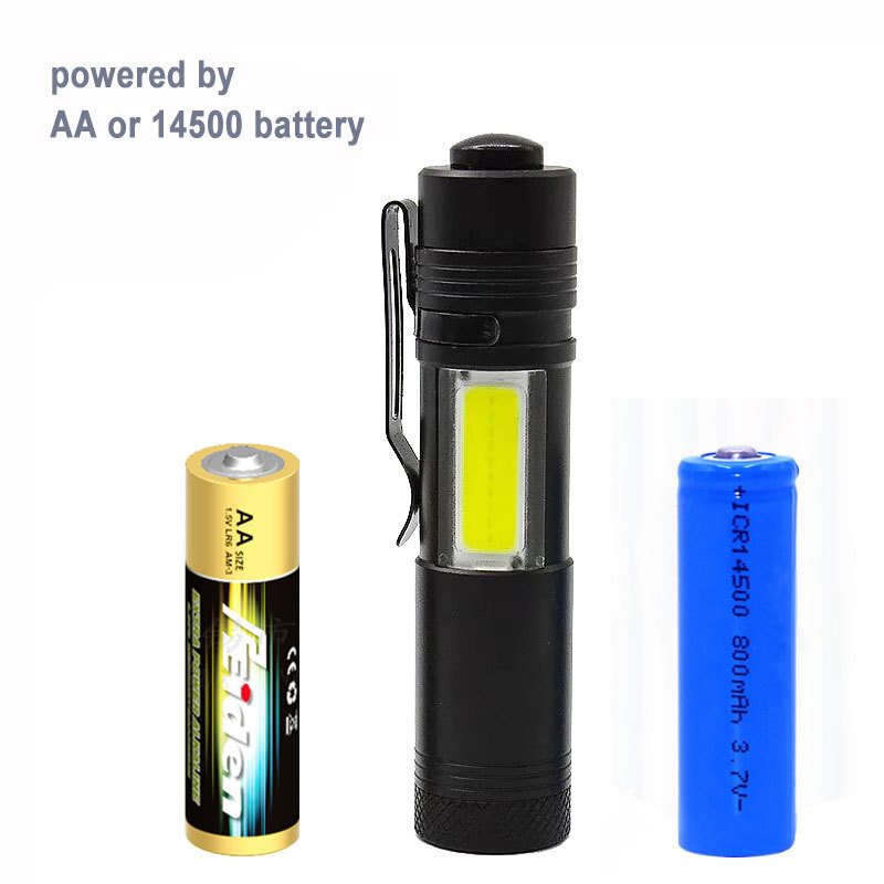 1000 Lumen Q5 COB LED Brightness Mode Torch Most Powerful Side Light  LED Flashlight AA/14500 Powered Mini Flashlight