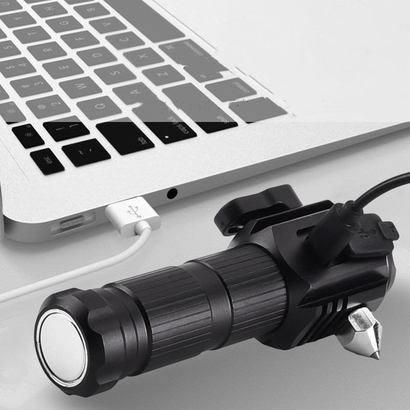 Multifunctional Magnetic Waterproof Flashlight with LED High Lumens Rechargeable Small Flashlight Car Hammer Flashlight