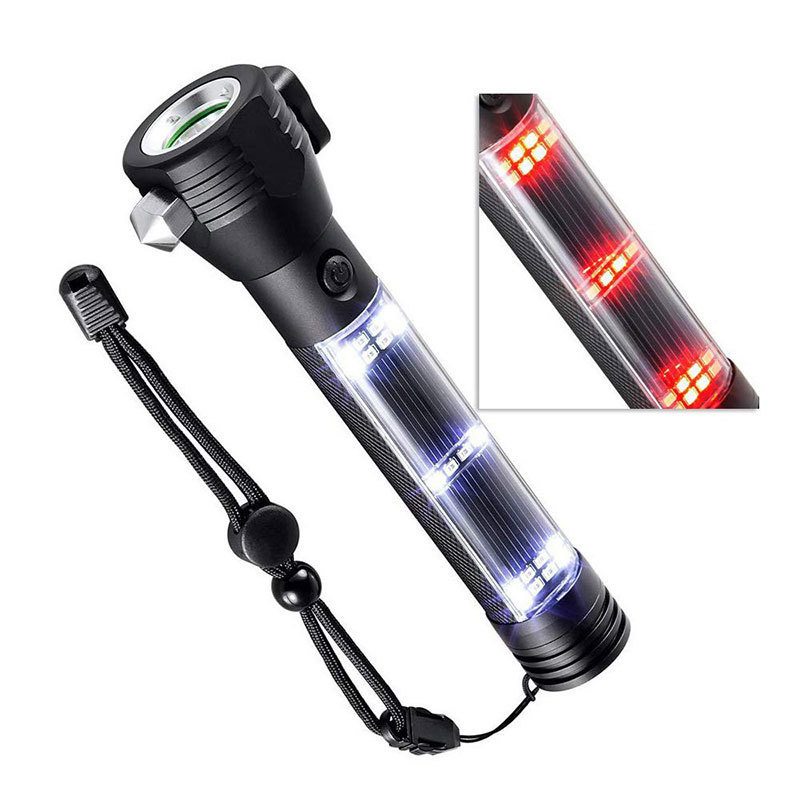 Multi-function Car Emergency Escape Solar Safety Hammer LED Torch flashlight Rechargeable Power Bank Emergency  Flashlight