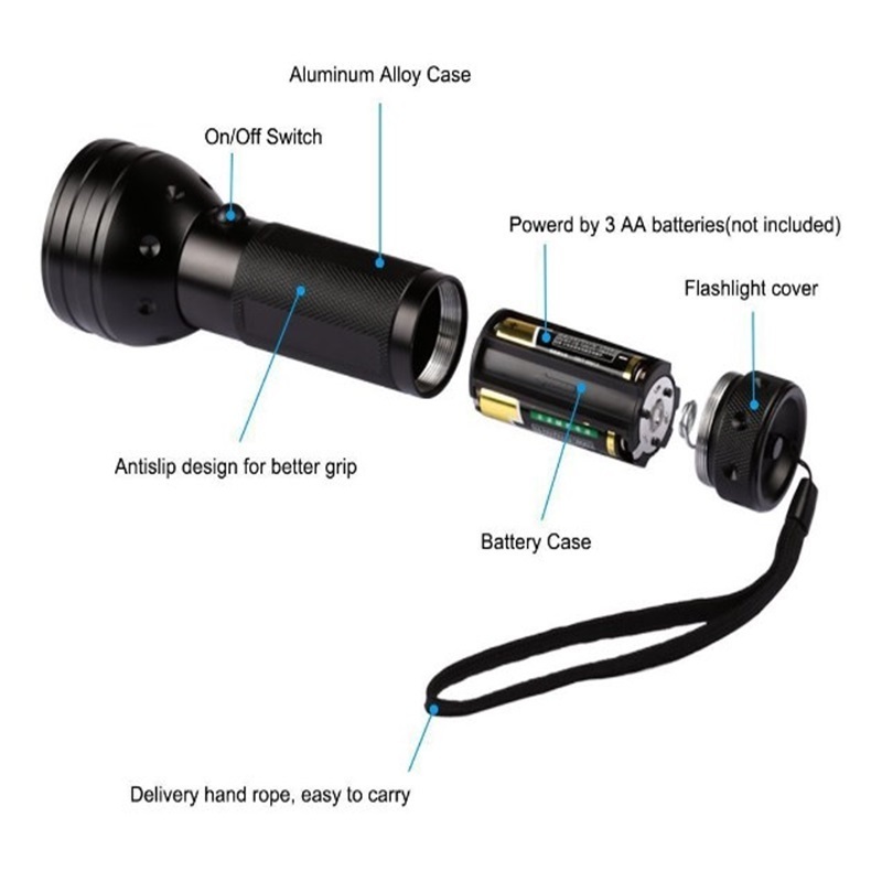 395nm 51 LED Ultra Violet Flashlight Blacklight UV Flashlight with AA Battery for Money PET Urine Checkingblacklight Scorpion