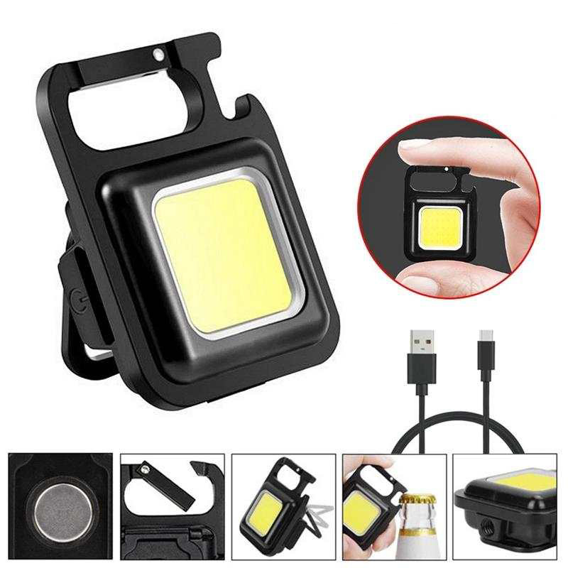 USB Rechargeable LED Work Light With Magnetic Base Clip COB  Bright Mini pocket carabiner keychain light