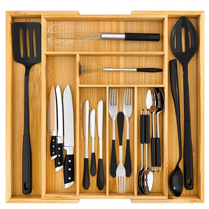 Customized Perfect Kitchen Wood Drawer Dividers Organizer Expandable Bamboo Kitchen Drawer Organizer for Cutlery and Utensils