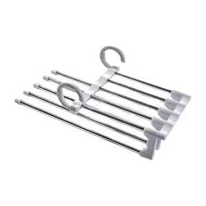 Pants Hangers Space Saving for Closet Organizer 5 Multiple Layered Metal Stainless Steel Rack for Scarf Jeans Trousers