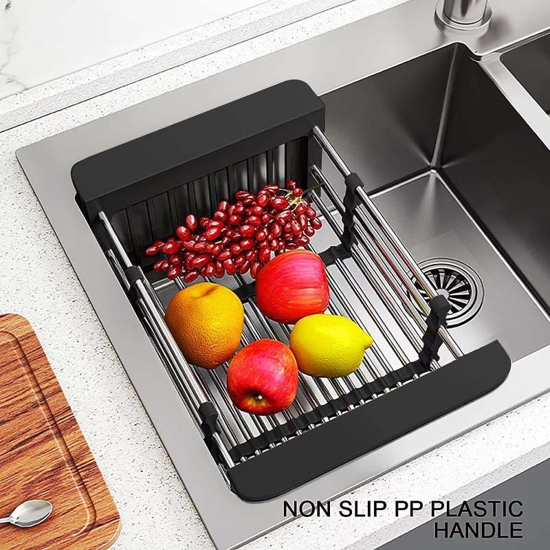 Wholesale Low MOQ Multifunctional Expandable Stainless Steel Sink Washing Fruit Drain Basket Rack