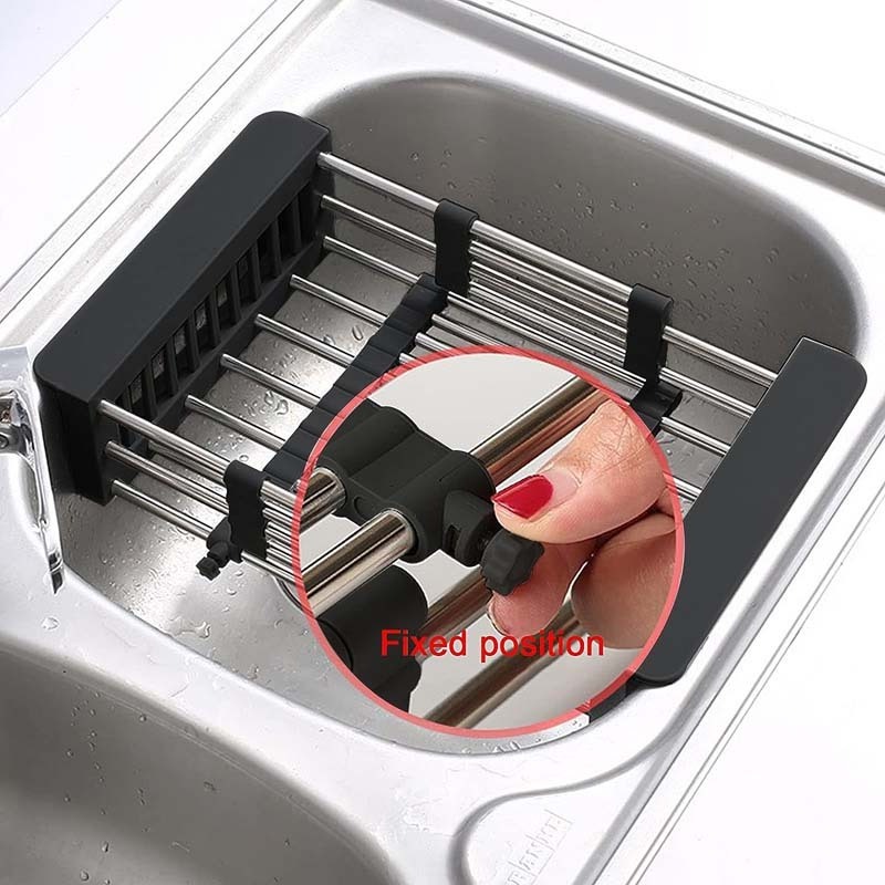 Wholesale Low MOQ Multifunctional Expandable Stainless Steel Sink Washing Fruit Drain Basket Rack