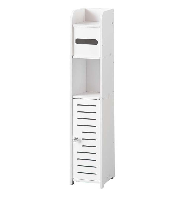 Standing Toilet Paper Storage Cabinet Shelf with Door Beside Toilet for Small Space Bathroom with Toilet Roll Holder