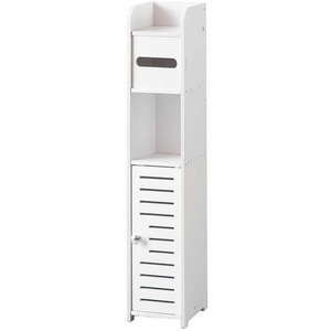 Standing Toilet Paper Storage Cabinet Shelf with Door Beside Toilet for Small Space Bathroom with Toilet Roll Holder