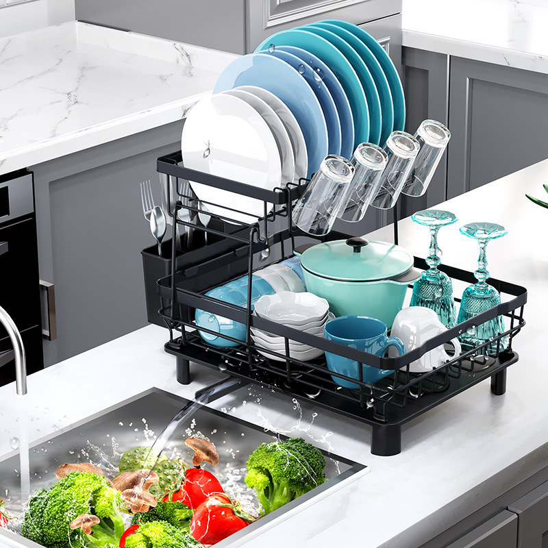 Kitchen Counter Dish Drainers Rack Storage Shelf 2 Tier Over the Sink Dish Drying Rack Organizer