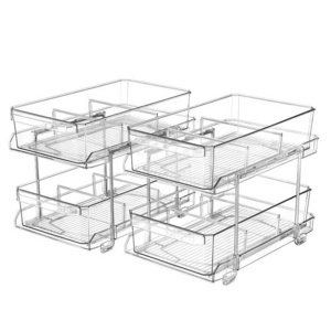 Multi-Purpose 2-Tier Clear Organizer with Sliding Storage Drawers with Handles and Dividers for Kitchen Under Sink Bathroom