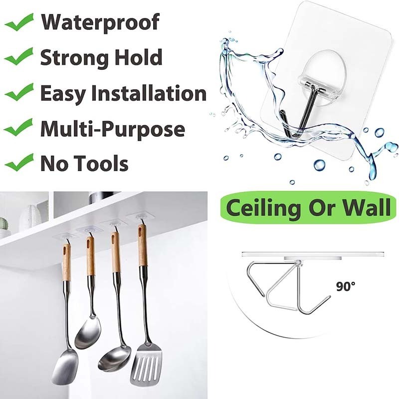 Transparent Heavy Duty Hanging Adhesive Wall Hooks for Bathroom Shower Kitchen