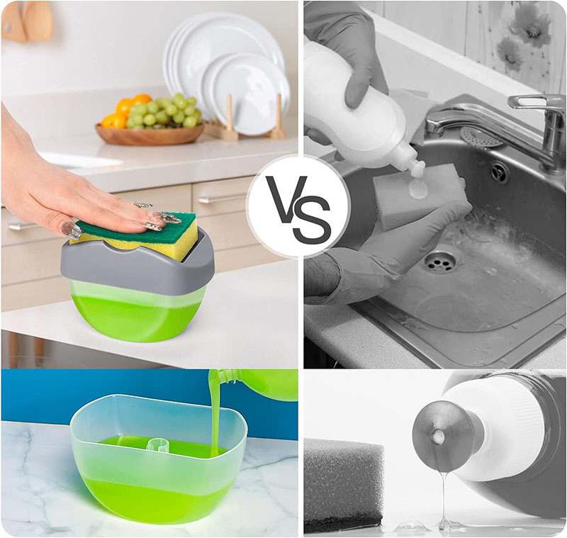 Premium 2-in-1 Dish Washing Countertop Soap Dispenser with Spone Holder for kitchen