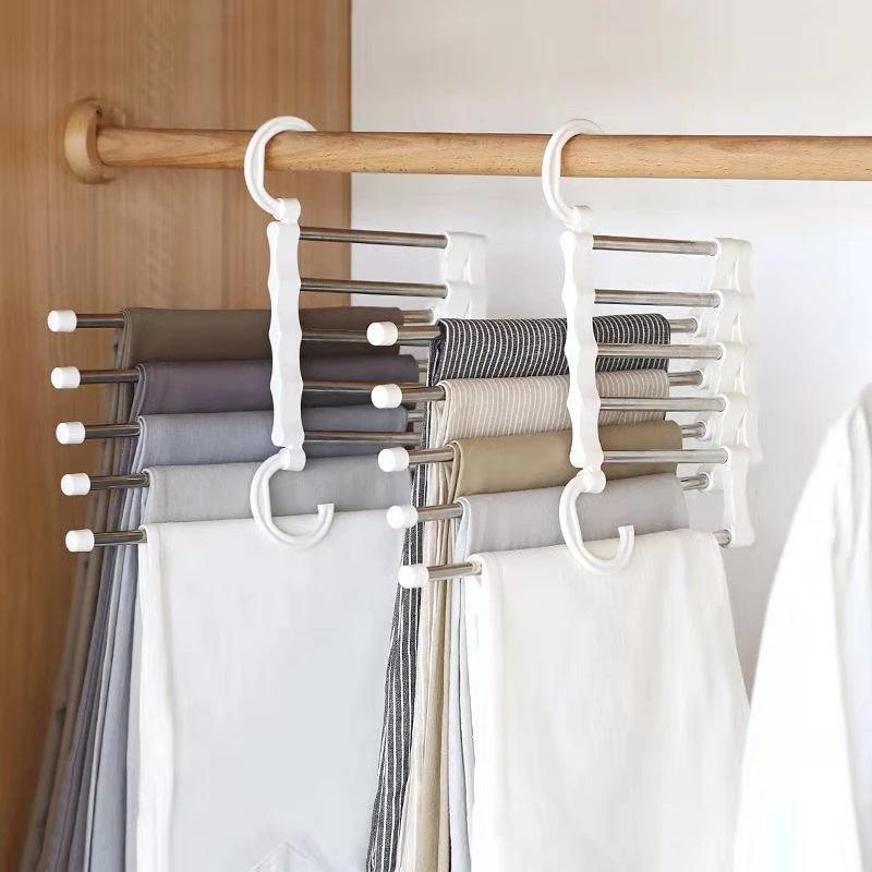 Pants Hangers Space Saving for Closet Organizer 5 Multiple Layered Metal Stainless Steel Rack for Scarf Jeans Trousers