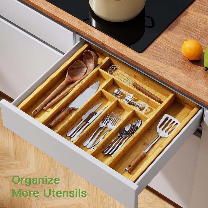 Customized Perfect Kitchen Wood Drawer Dividers Organizer Expandable Bamboo Kitchen Drawer Organizer for Cutlery and Utensils