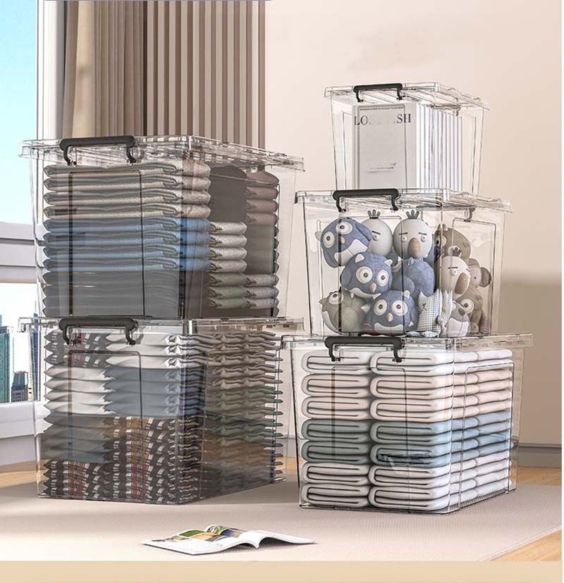 Low MOQ Plastic Stackable Storage Bins Large Latching Box with Lids for Office and Home Organization