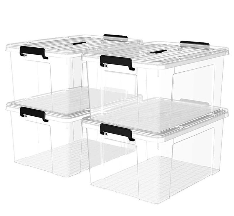 Low MOQ Plastic Stackable Storage Bins Large Latching Box with Lids for Office and Home Organization