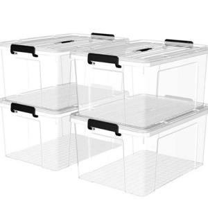 Low MOQ Plastic Stackable Storage Bins Large Latching Box with Lids for Office and Home Organization