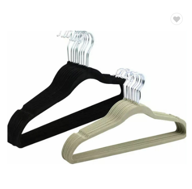 High quality Space Saving Velvet Clothes Hook Flocked White and Black Velvet Shirt Coat Clothes Hangers