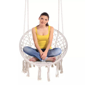 2 Persons Handmade Cotton Rope Indoor Outdoor Patio Porch Deck Yard Hammock Hanging Garden Swing Chair