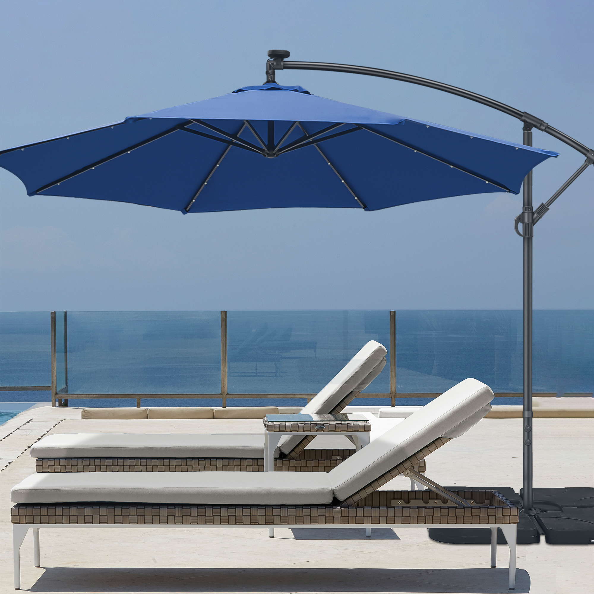 In Stock 24 Solar Led Lights 10Ft Cantilever Umbrella Patio Umbrellas