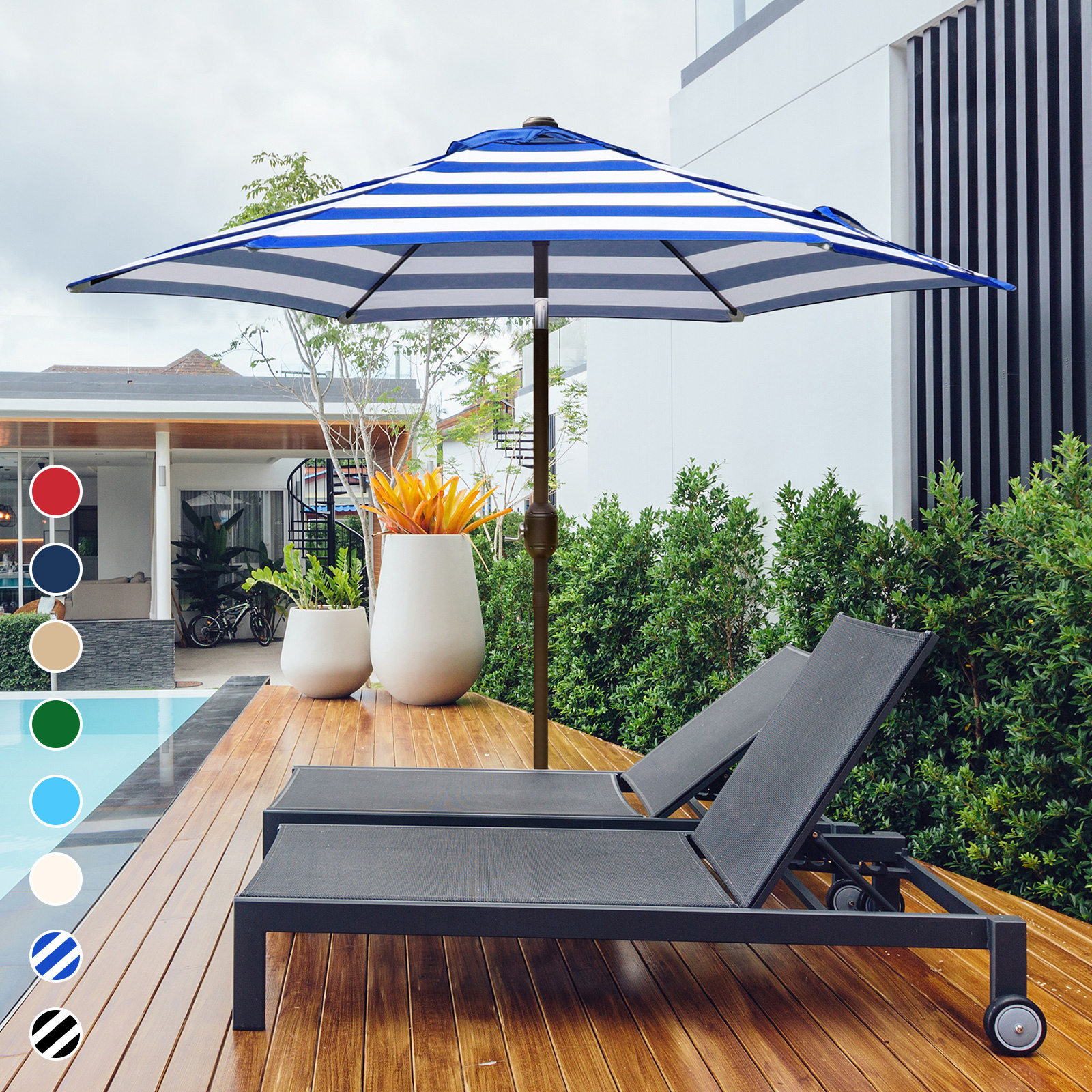 Top Green Patio Furniture 9 Ft Garden Umbrella Steel Beach Umbrella Outdoor Patio Umbrellas Waterproof Polyester Stainless Steel