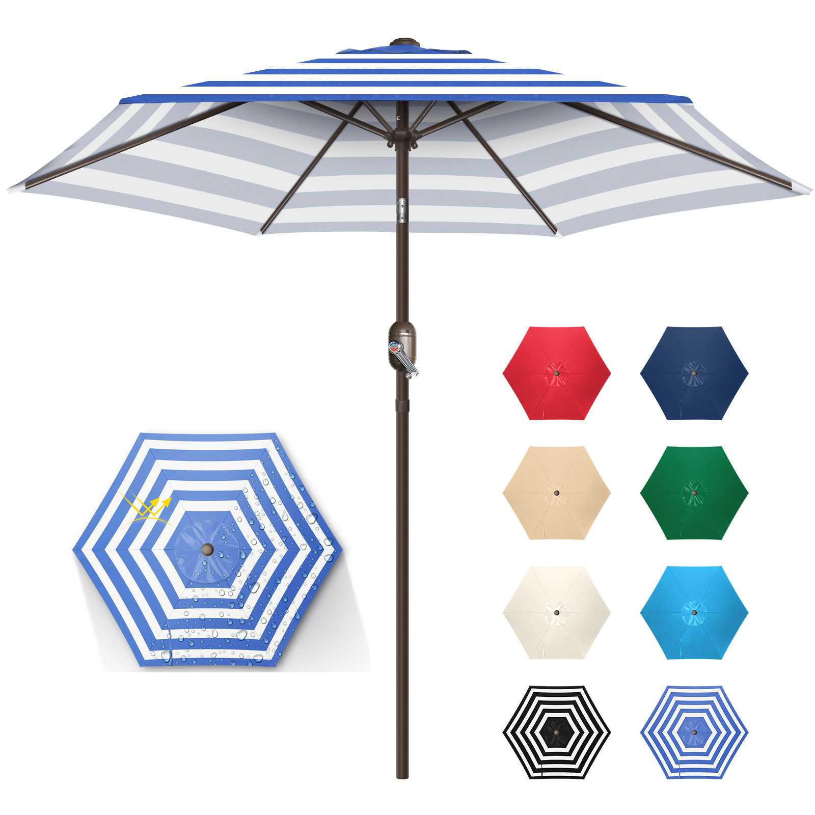 Top Green Patio Furniture 9 Ft Garden Umbrella Steel Beach Umbrella Outdoor Patio Umbrellas Waterproof Polyester Stainless Steel