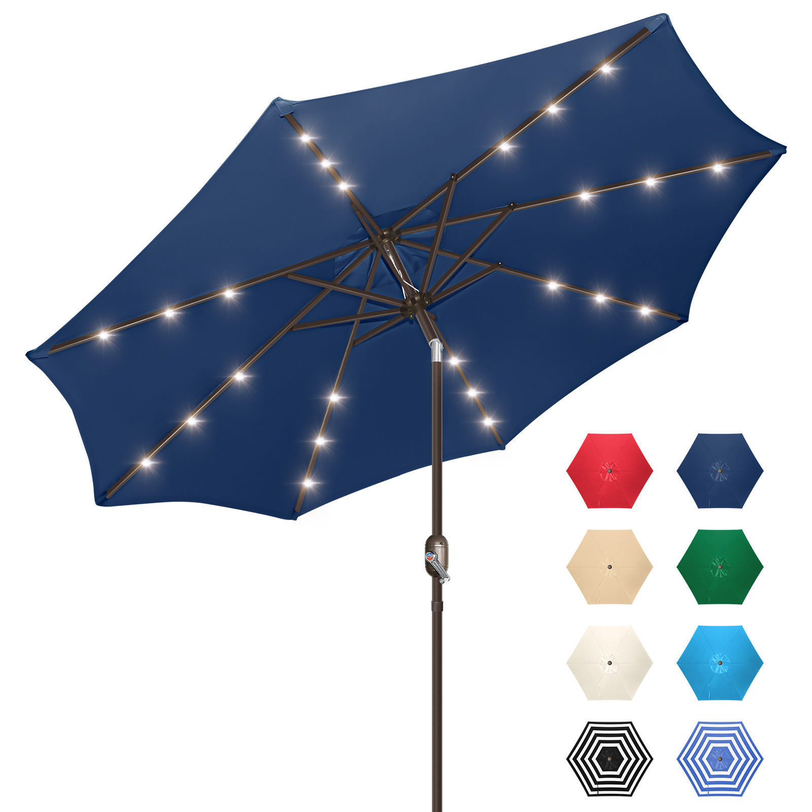 LED Light Outdoor Umbrella Used Adjustment Garden Beach Umbrella Patio Umbrellas Hot Sale 9ft 24 Waterproof Polyester Modern