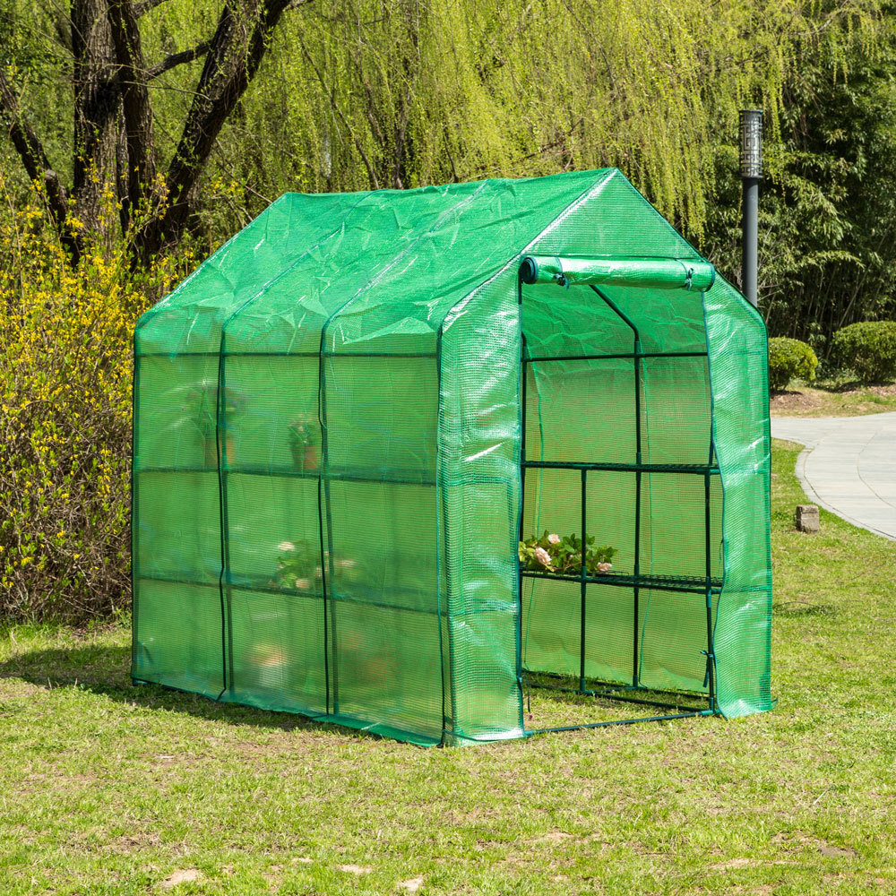 Iron GreenhouseGreenhouse  Roll-up Zipper Door PVC Plant Cover Garden Plant Mobile Mini Greenhouse for Small Plants