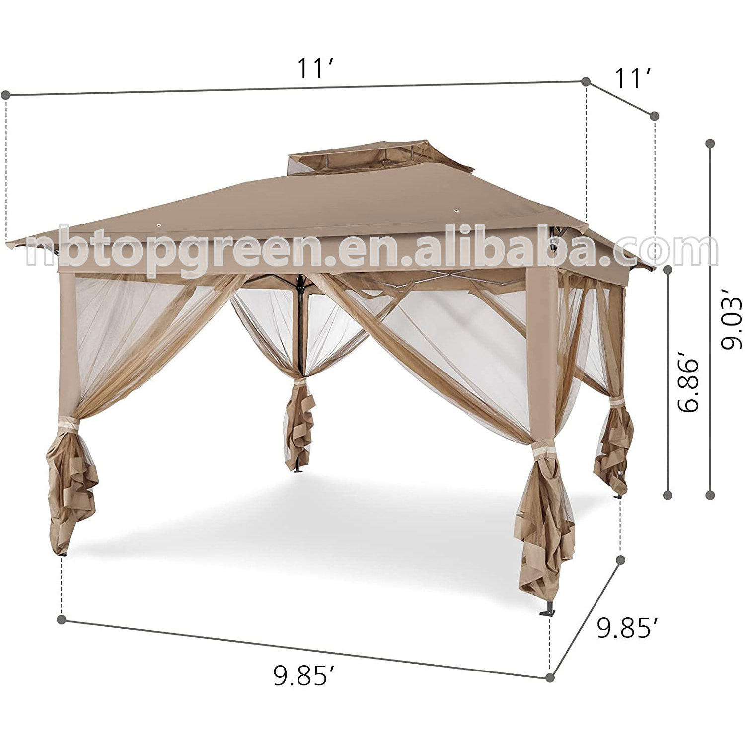 Top green Garden Gazebo 4x4 gazebo Shelter Metal Removable Zipper Mosquito Netting Folding Pop Up Gazebo