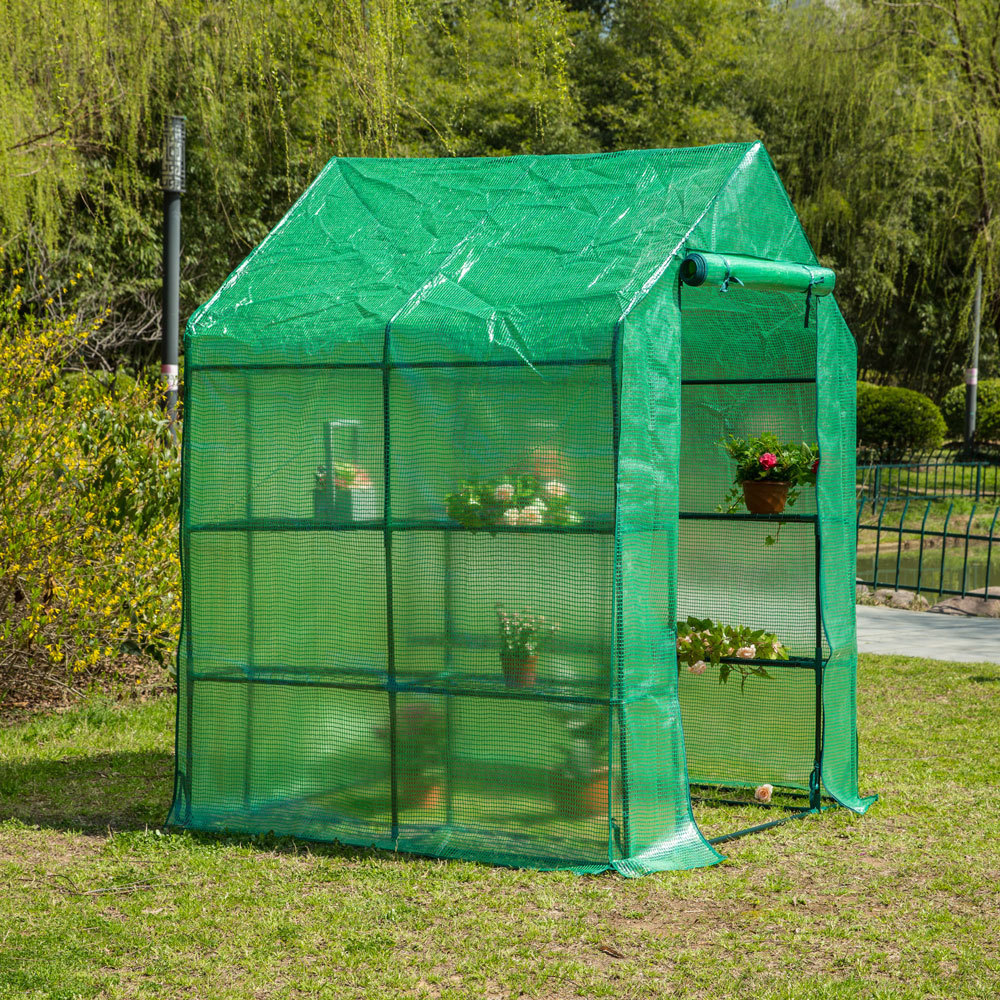 Iron GreenhouseGreenhouse  Roll-up Zipper Door PVC Plant Cover Garden Plant Mobile Mini Greenhouse for Small Plants