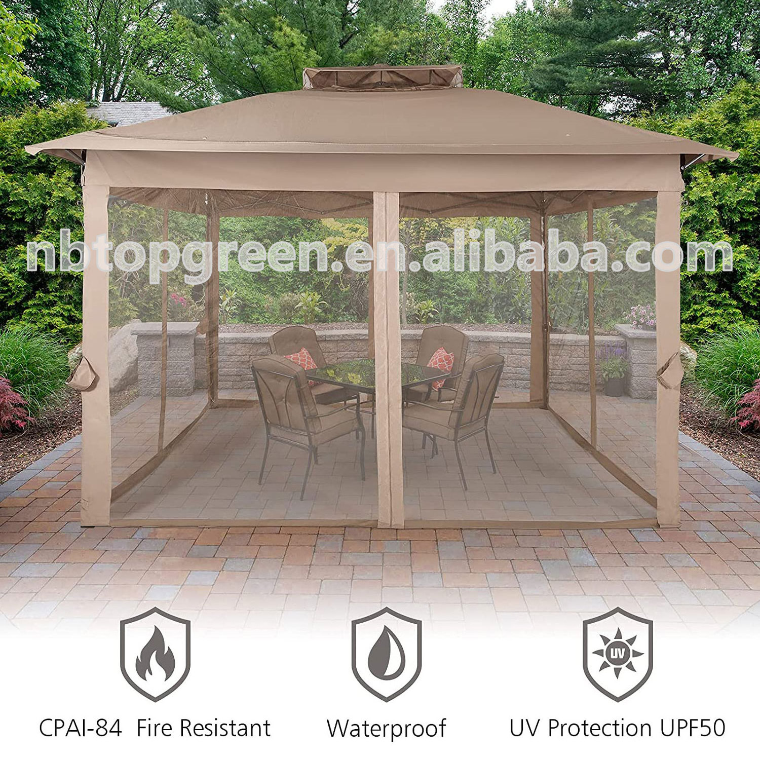 Top green Garden Gazebo 4x4 gazebo Shelter Metal Removable Zipper Mosquito Netting Folding Pop Up Gazebo