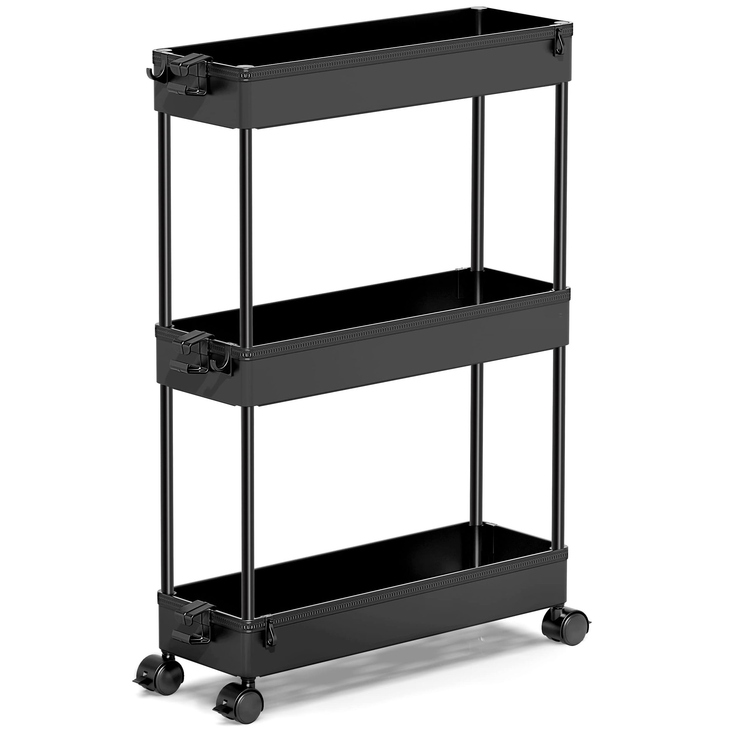 3 Tier Gap Narrow Space Slim Bathroom Kitchen Plastic Storage Rolling Cart Trolley Utility Rack Shelf Organizer