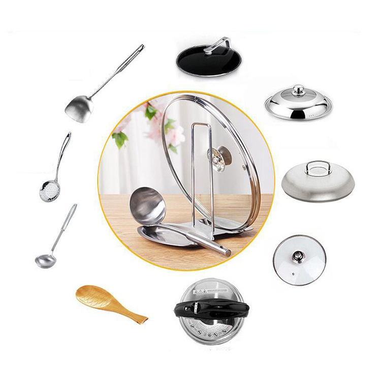 High Quality Stainless Steel Pan Pot Cover Lid Rack Shelf Stand 2 in 1 Kitchen Tool Spoon Rest and Pot Lid Holder