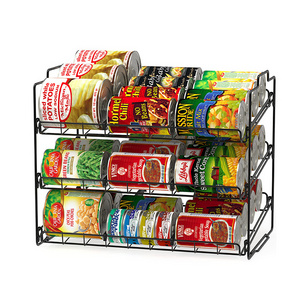 High Quality Hot Selling Black Kitchen Pantry Organizer Iron Wire Stackable Snack Can Food Storage Display Rack