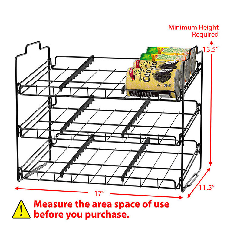 High Quality Hot Selling Black Kitchen Pantry Organizer Iron Wire Stackable Snack Can Food Storage Display Rack