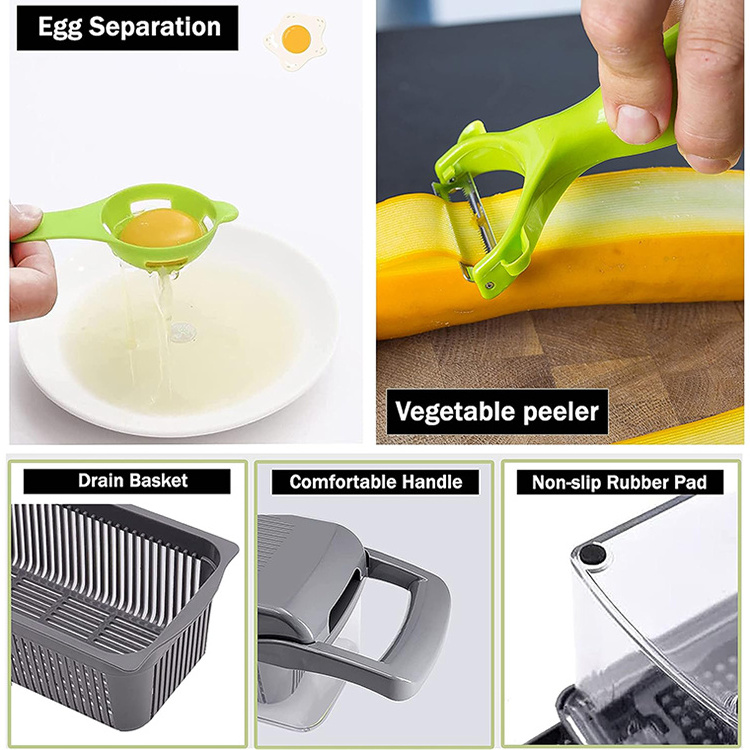 Best-Selling 14 in 1 Manual Handheld Vegetable Chopper Multifunctional Onion Cutter Fruits Slicer Potatoes Peeler Plastic Blades