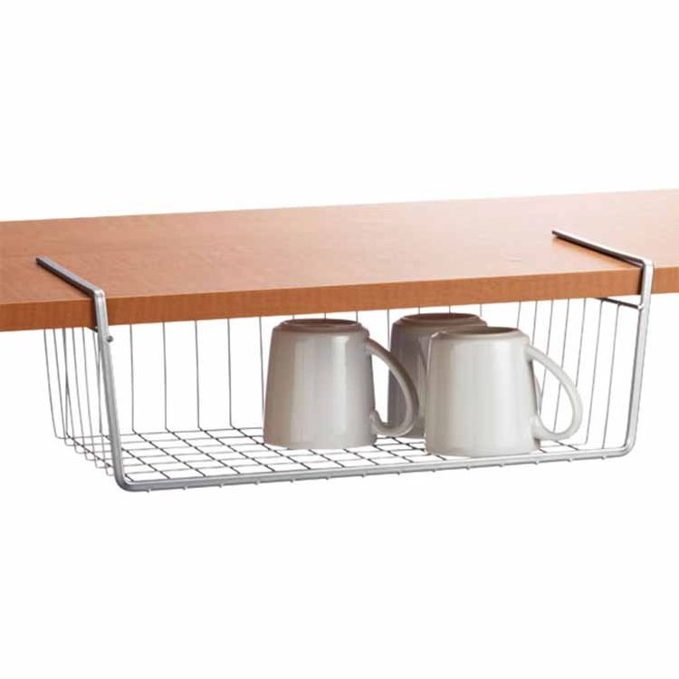 Under Cabinet Basket Shelf White Storage Hanging Basket Organizer for Kitchen Pantry Desk Bookshelf