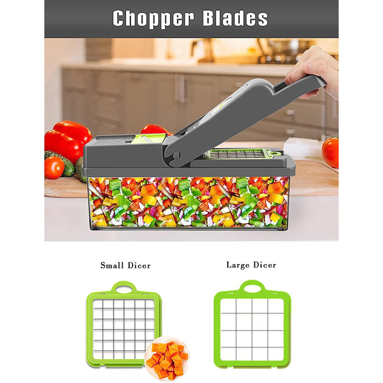 Best-Selling 14 in 1 Manual Handheld Vegetable Chopper Multifunctional Onion Cutter Fruits Slicer Potatoes Peeler Plastic Blades