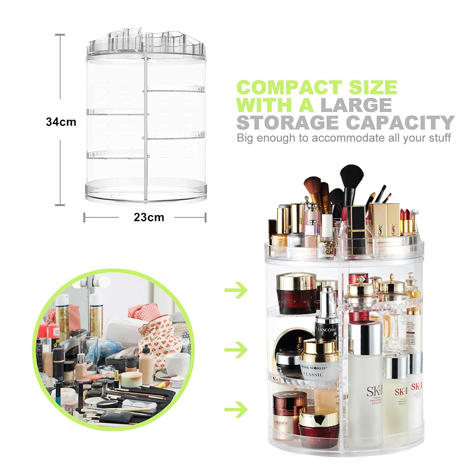 Competitive Price Clear Acrylic Makeup Organizer Transparent Adjustable 360 Rotating Plastic Storage Display Case