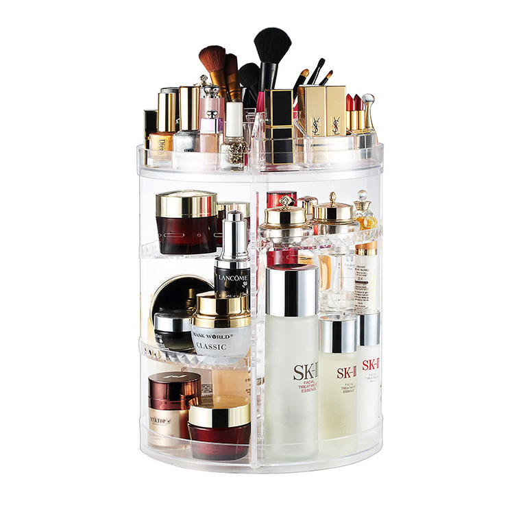 Competitive Price Clear Acrylic Makeup Organizer Transparent Adjustable 360 Rotating Plastic Storage Display Case