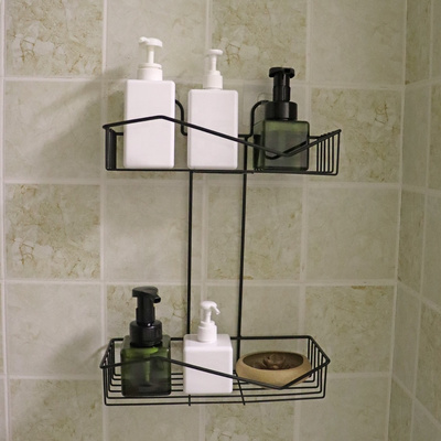 Metal Wall-Mounted Bathroom Organizer Double Shelves Floating Shelf Shower Hanging Basket Shampoo Holder WC Kitchen Spice