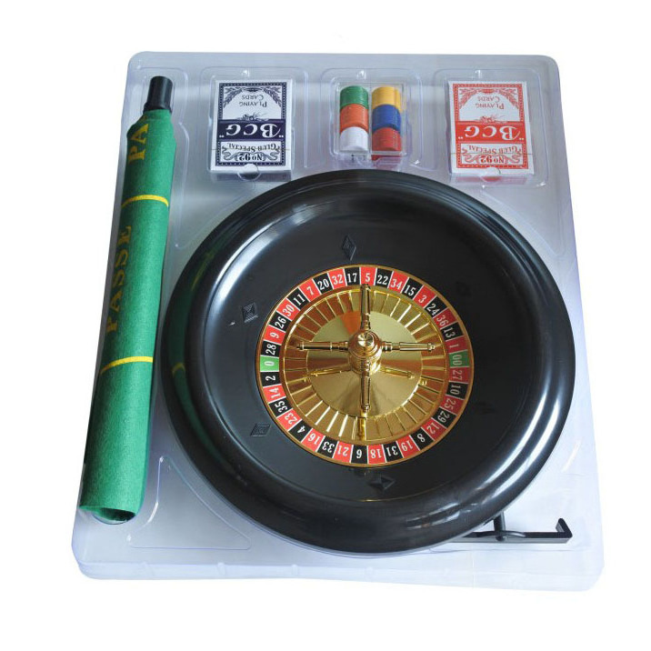 Plastic 6 Inch Mini Roulette Wheel Game Set Toy with Mat & Chips