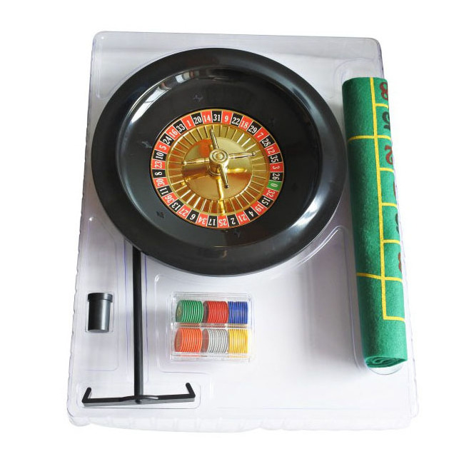 Plastic 6 Inch Mini Roulette Wheel Game Set Toy with Mat & Chips