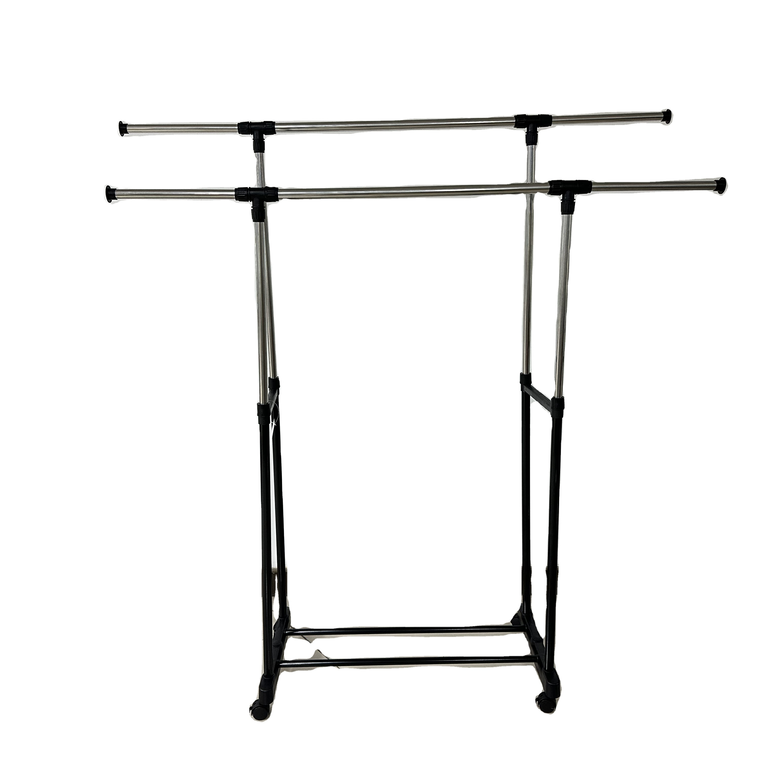 Double Pole Landing Movable Storage Clothes Hanger Metal Stainless Clothes Standing Coat Drying Rack