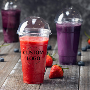 Custom Logo Printed Disposable Crystal Clear PP PET Juice Lemonade Coffee Smoothie Plastic Cups With Lids