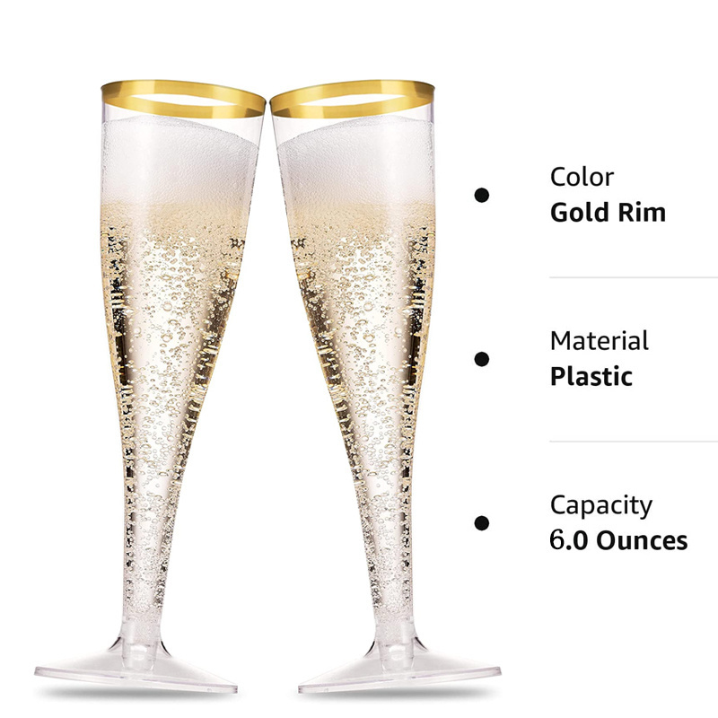 Disposable 6oz Party Cocktail Wine Cups Decor Clear Toasting Wedding Glasses Plastic Champagne Flutes Goblets