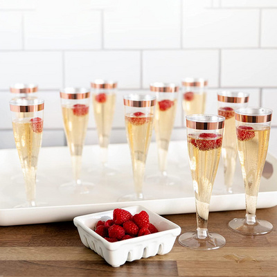 Disposable 6oz Party Cocktail Wine Cups Decor Clear Toasting Wedding Glasses Plastic Champagne Flutes Goblets