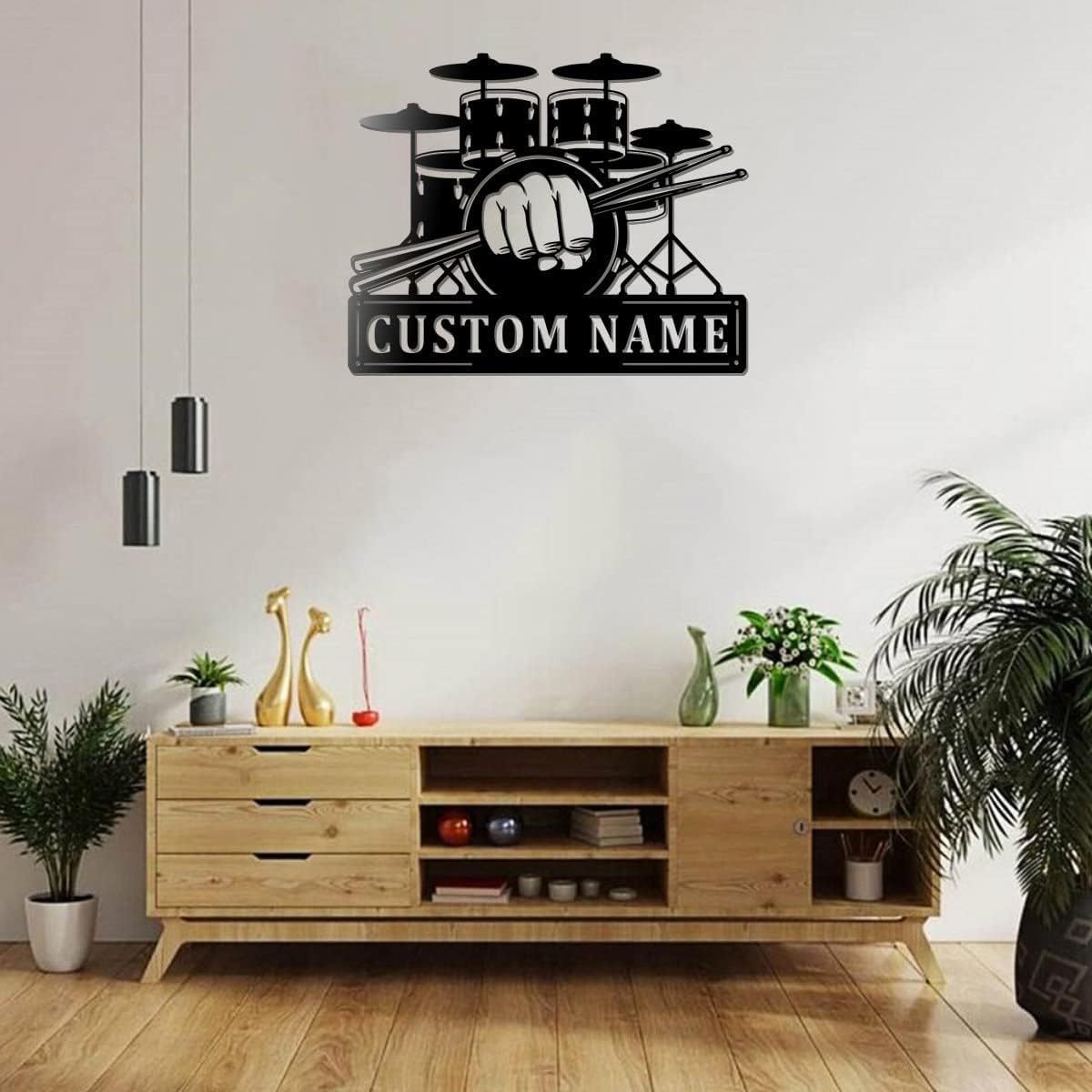 Custom Drum Set Music Monogram Metal Wall Decor With Led Lights, Personalized Drummer Name Wall Art Decoration