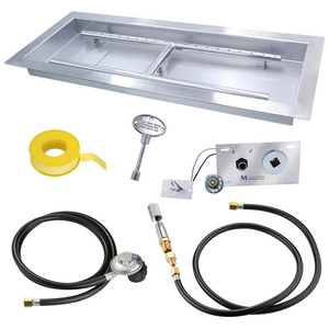 24 x 8 inch Stainless Steel Drop-in Insert Fire Pit H-Shaped Burner Pan with Spark Ignition Kit .Propane Regulator Hose