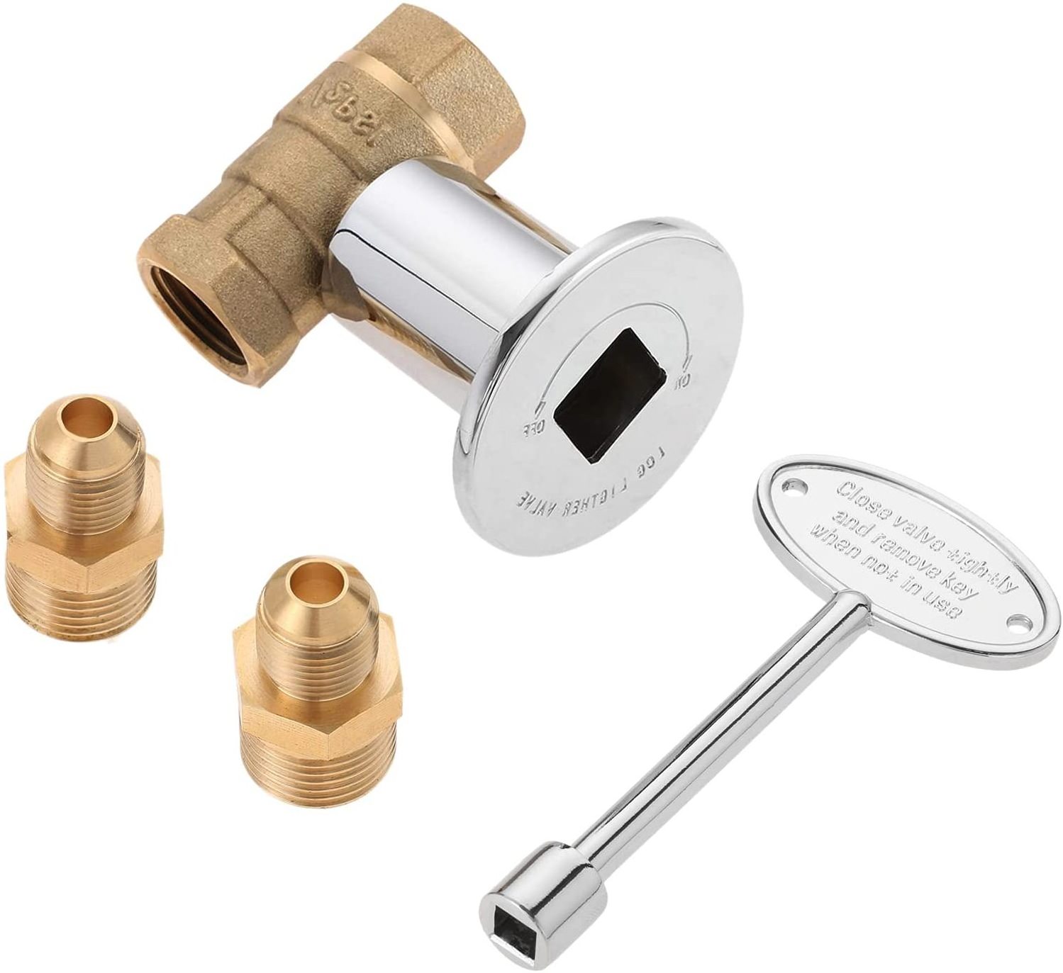 1/2Inch Straight Quarter Turn Shut-Off Valve Kit for NG LP Gas Fire Pits with Chrome Flange key valve with 3/8